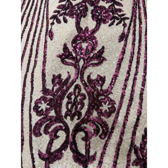 Handmade Multicolor Purple Pink Ivory Sequin Short Sleeve Sheath Dress Sz Small - Picture 4 of 11